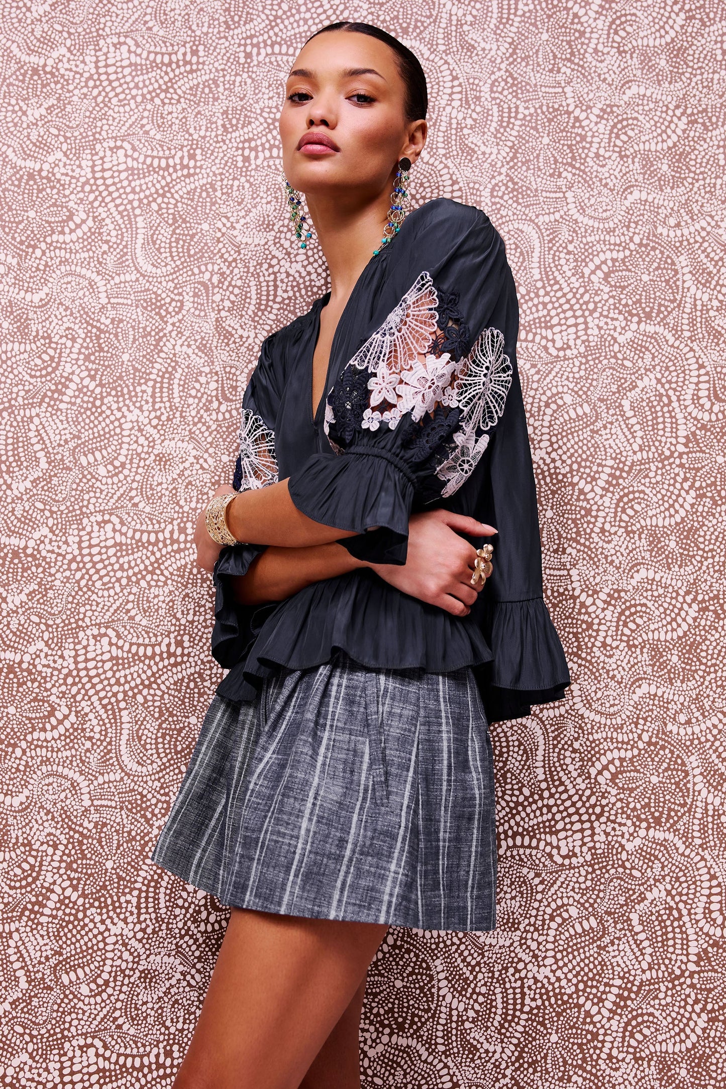 Berry Embroidered Short Sleeve Blouse | NAVY