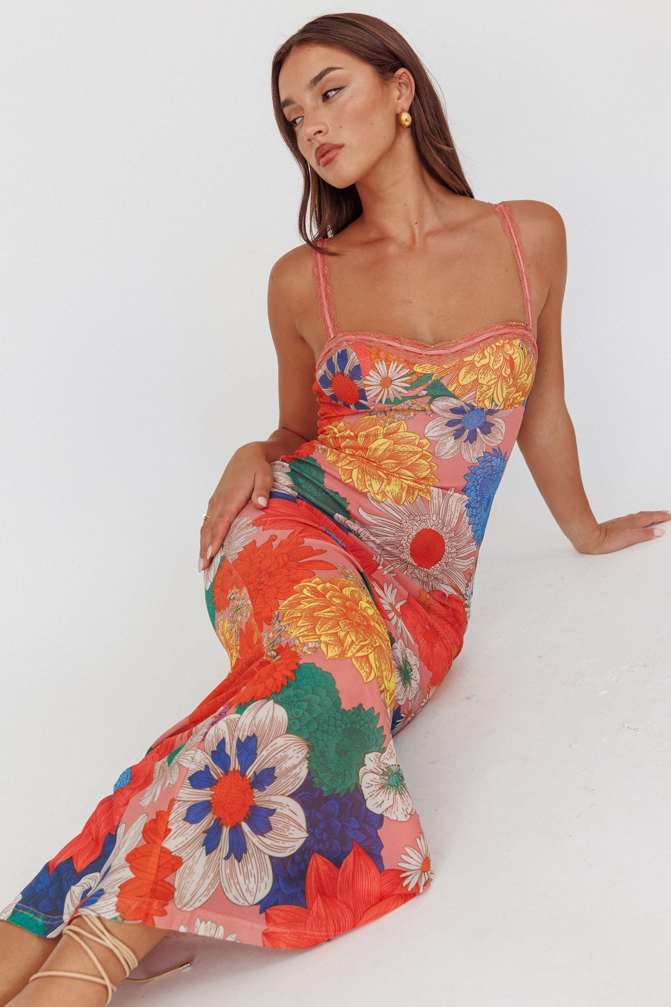 Girl Power Lace Strap Maxi Dress Orange