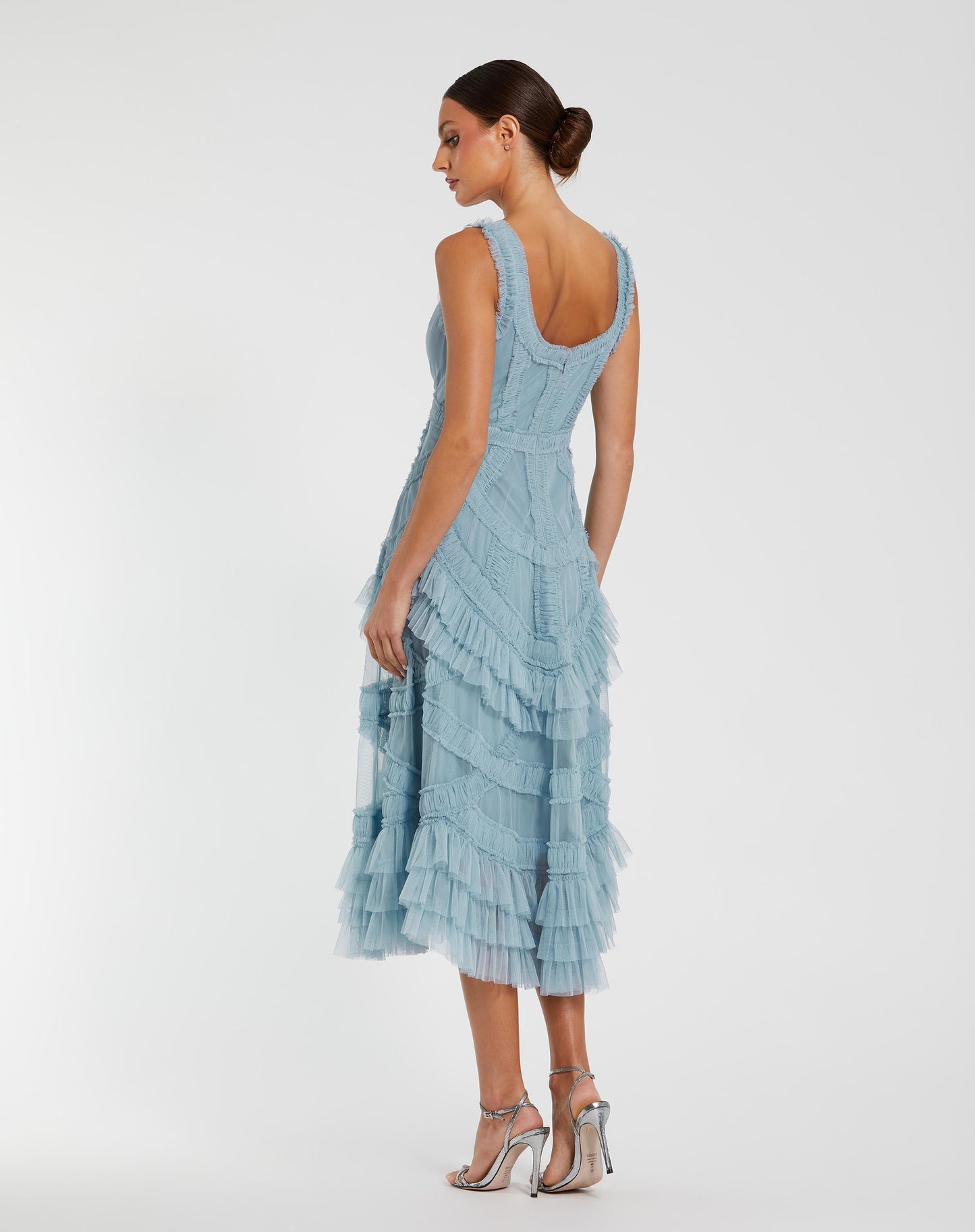 Petite Blue Scoop Neck Sleeveless Micro Ruffle Midi Dress