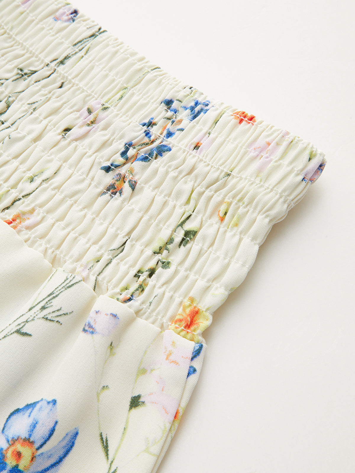 Floral Print Tie-Shoulder Top & Smocked Pants Set