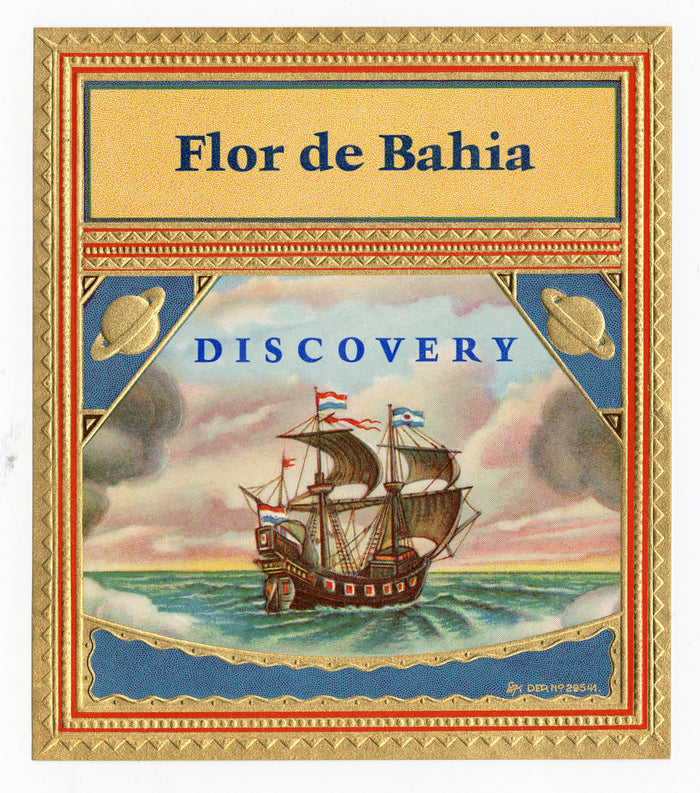 Antique, Unused FLOR DE BAHIA, DISCOVERY Brand Cigar, Tobacco Crate Label SET, Saturn, Ship