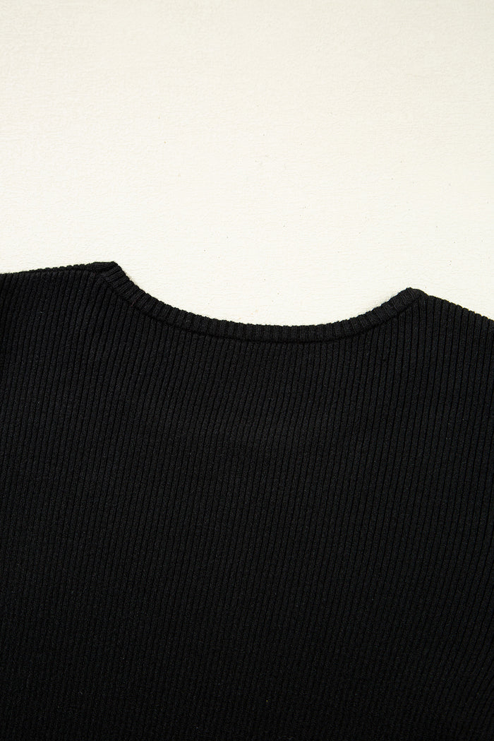 Black Ribbed Knit Cold Shoulder Sweater ๐บ๐ธ