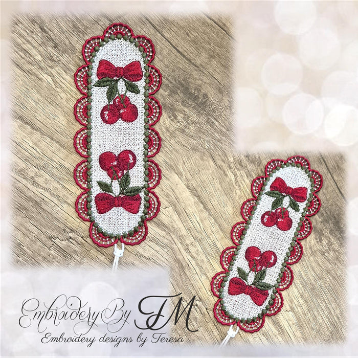 Bookmark with cherries/ 5x7 hoop