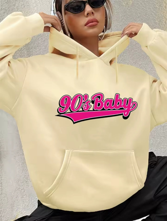 Casual Hoodie "90's Baby" letter print round neck 🇨🇳