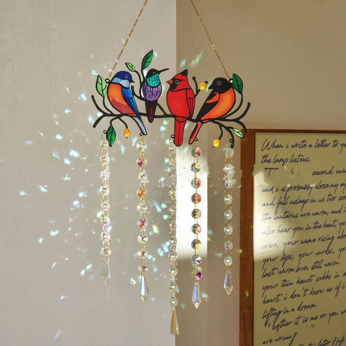 Four-Feather Flock Bird Painted Wrought Iron Garden Window Hanging Ornament Crystal Decoration 🇨🇳