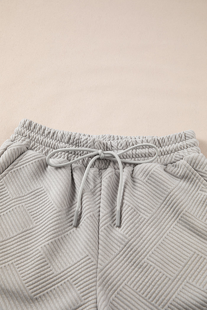 Gray Solid Color Textured Loose Top Casual Two Piece Short Set 🇺🇸