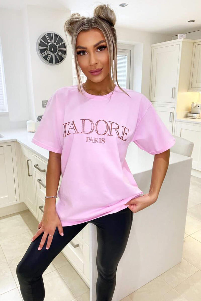 Ladies Oversized J' Adore Paris Short Sleeves T Shirt Top 🇬🇧