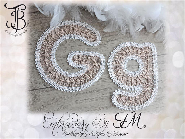 Large set alphabet bobbin lace/ 4x4 hoop