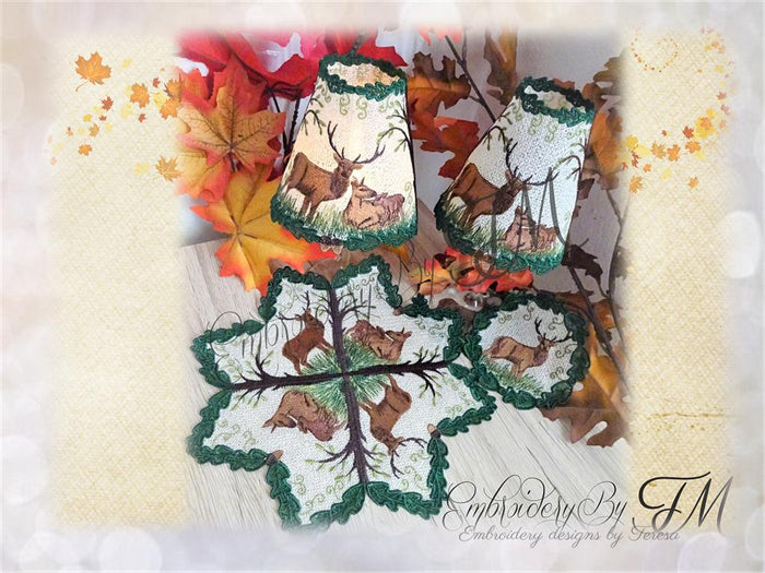 Large set with the deers / 5x7 hoop