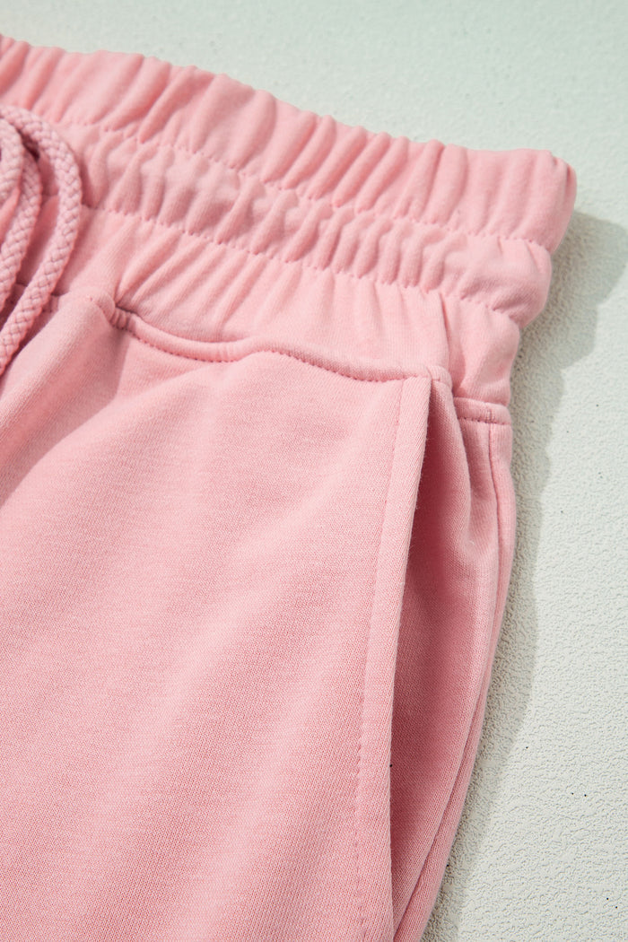 Light Pink Solid Color Loose Tee Drawstring Wide Leg Pants 2pcs Outfit 🇺🇸