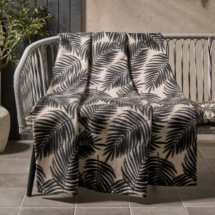 Palm Leaf Print Fleece Throw - Monochrome 🇬🇧