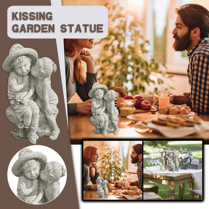 Resin Ornaments Garden Decoration Little Boy Girl Kiss Statue 🇨🇳