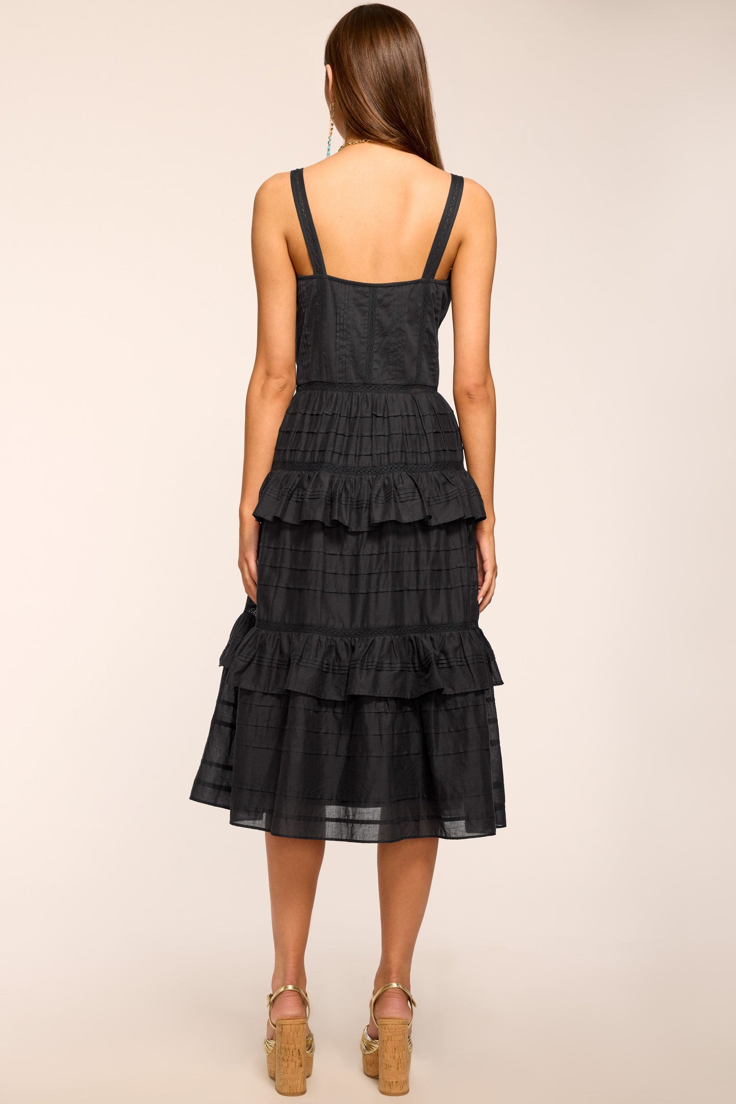 Daria Embroidered Voile Midi Dress | BLACK