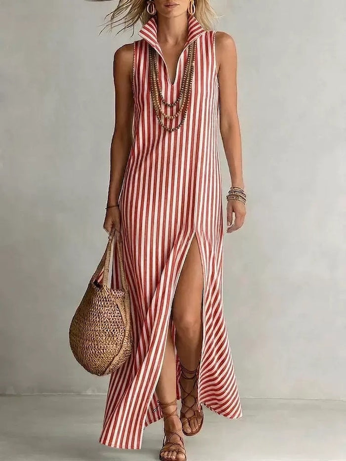 Soleil striped sleeveless maxi dress with side slit