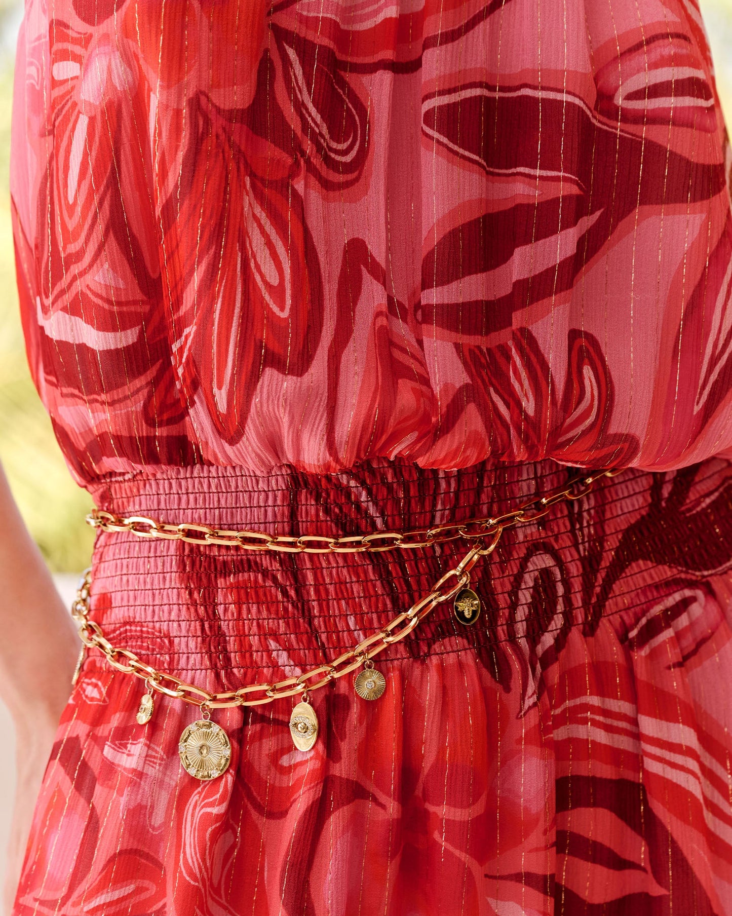 Andrea Silk Metallic Smocked Mini Dress