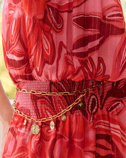 Andrea Silk Metallic Smocked Mini Dress