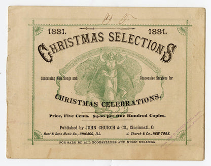 1881 Victorian CHRISTMAS SELECTIONS Song Book, Holiday Sheet Music