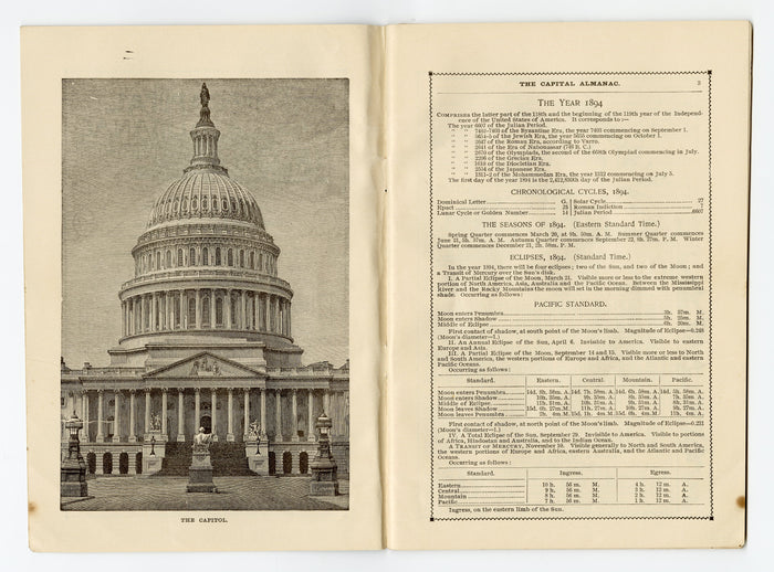 1894 Victorian CAPITAL IllUSTRATED ALMANAC, Federal Government, Congress