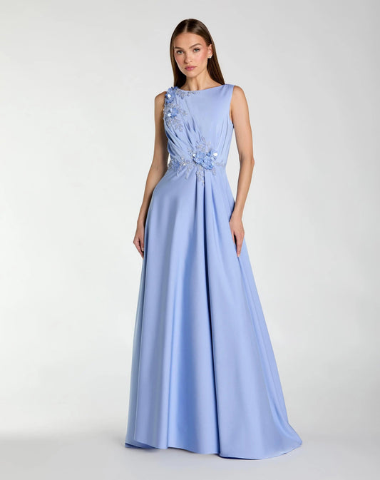 Floral Applique Sleeveless A Line Gown