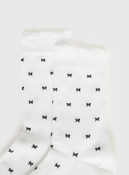 Soffie Frill Detail Bow Socks White