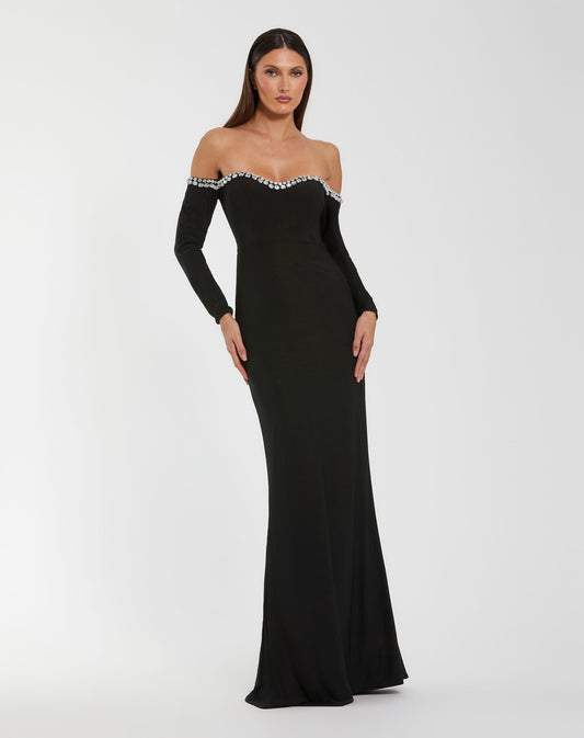Black Long Sleeve Off The Shoulder Mermaid Gown