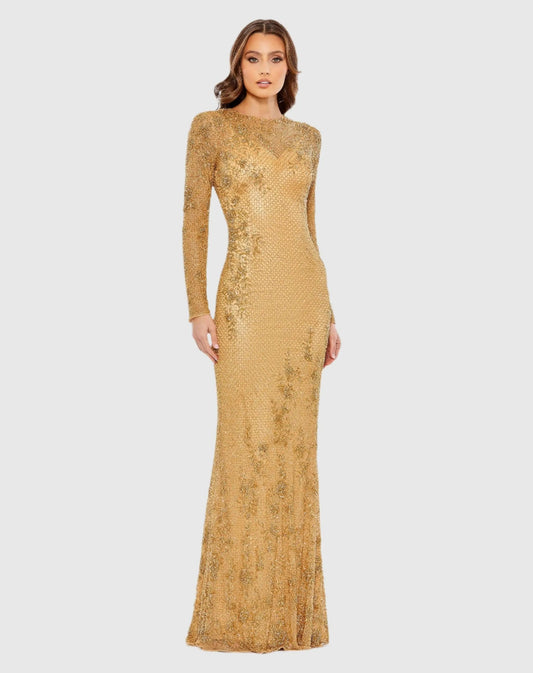 Gold Floral Beaded Evening Gown