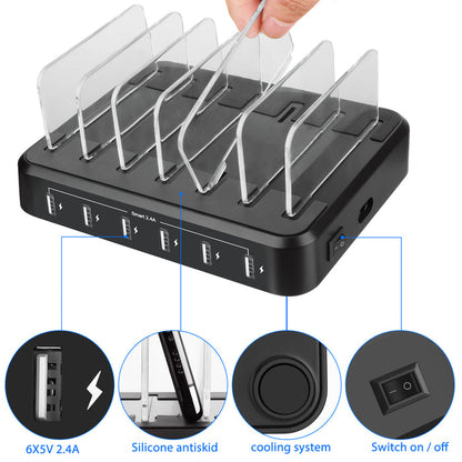 6-port 60W Charger USB Multi-port Charging Station 🇨🇳