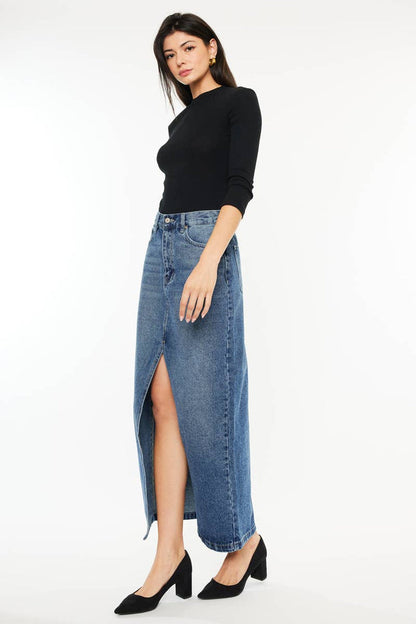 90'S DENIM MAXI SKIRT-KC7868M: MEDIUM / L