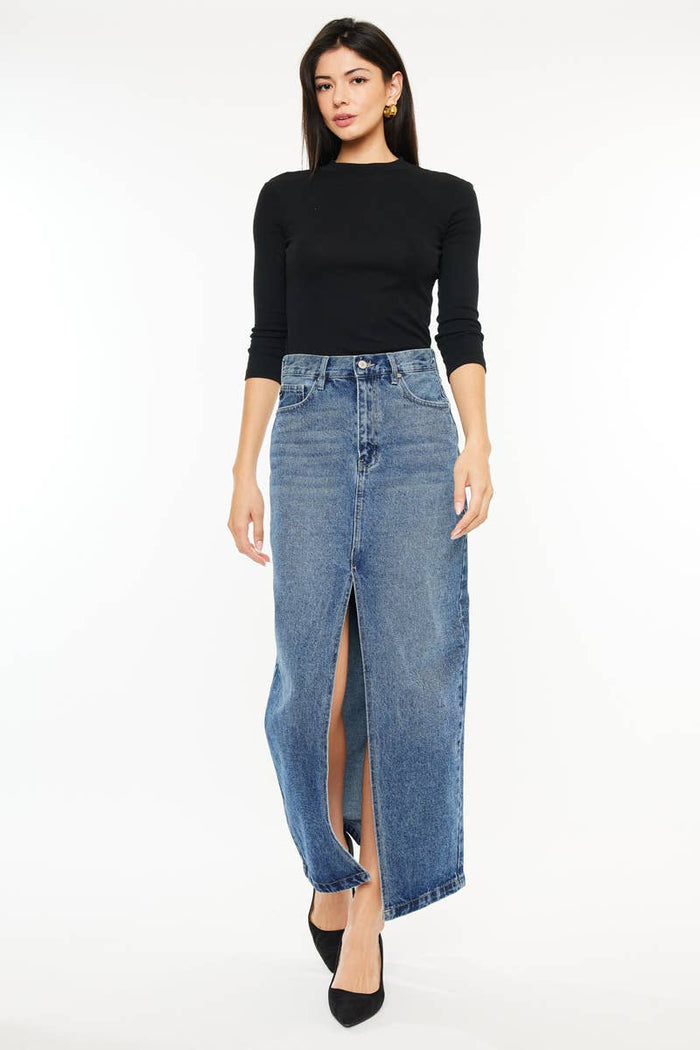90'S DENIM MAXI SKIRT-KC7868M: MEDIUM / M