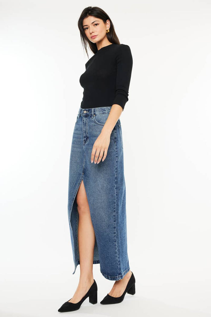 90'S DENIM MAXI SKIRT-KC7868M: MEDIUM / M