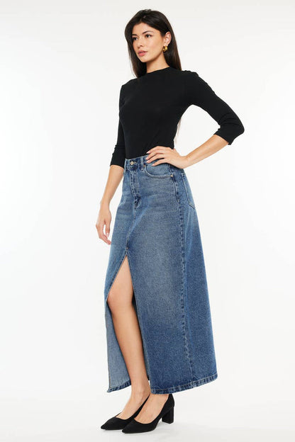 90'S DENIM MAXI SKIRT-KC7868M: MEDIUM / S