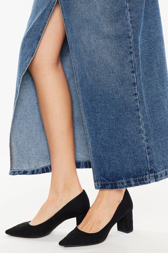 90'S DENIM MAXI SKIRT-KC7868M: MEDIUM / S