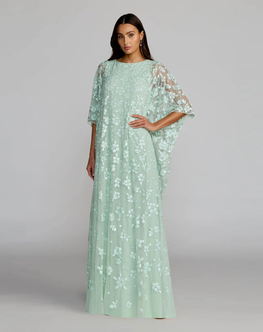 Green Sequin Floral Kaftan Gown