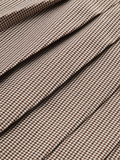 Buckle Detail Houndstooth Pleated Midi Skirt