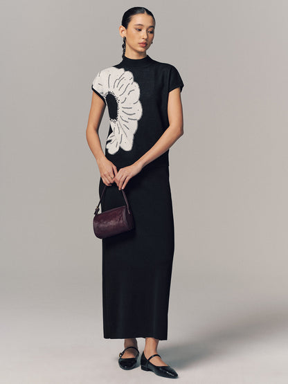 Wool-Blend Floral Print Top & Maxi Skirt Set