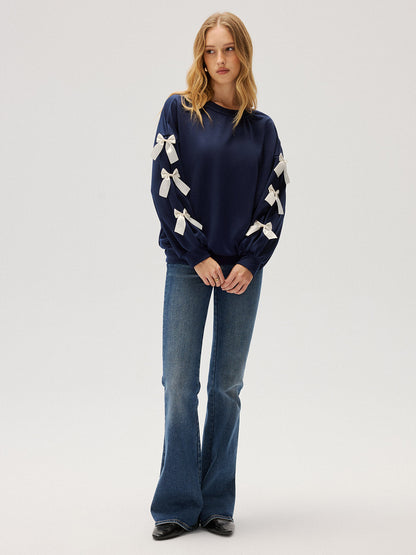 Crew Neck Bow Accent Sweatshirt