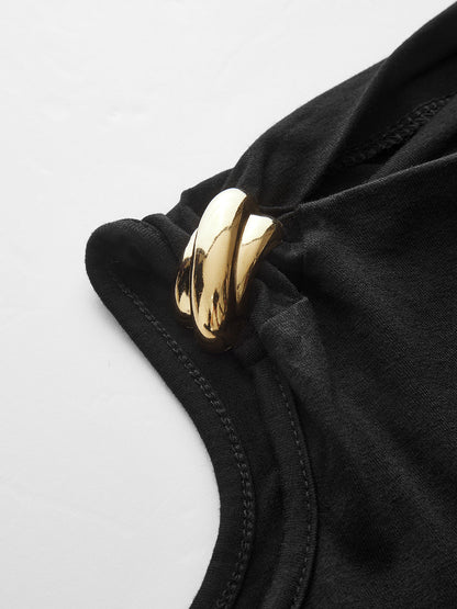 Metal Detail Cold-Shoulder Long-Sleeve Top