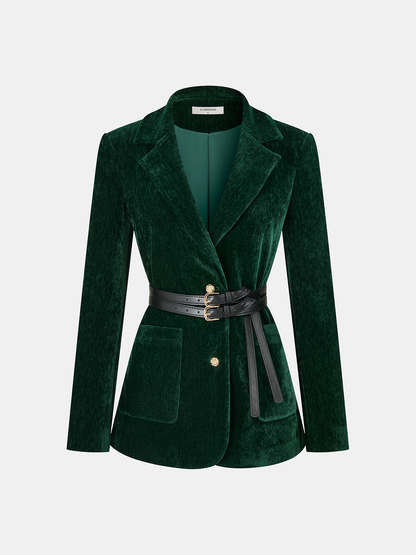 Velvet Belted Metal Button Blazer