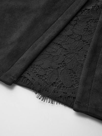 Suede Effect Lace-Slit Midi Skirt