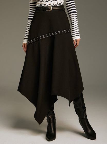 Metal Clasp Detail Asymmetric Hem Skirt