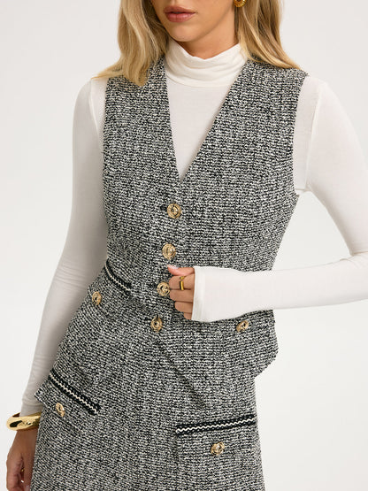 Metal Button Tweed Vest