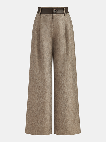 Faux Leather Panel Wide-Leg Pants