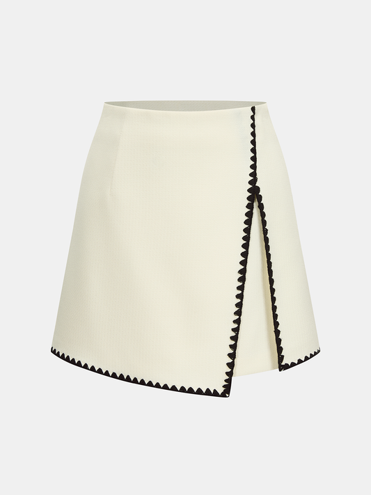 Scalloped Trim Asymmetrical Mini Skirt