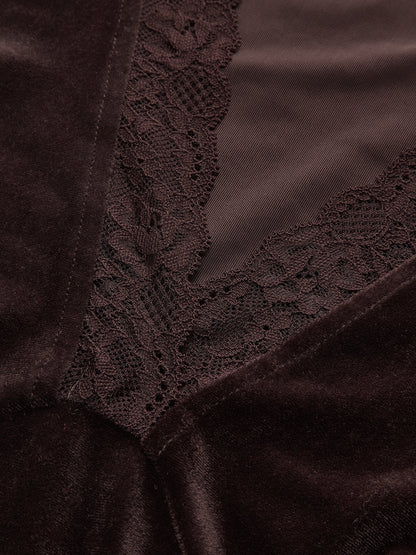 Lace V-Neck Velvet Sleeveless Top