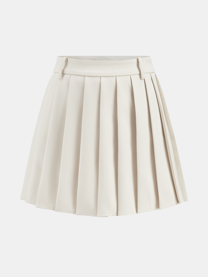 Belted Waistcoat Vest & Pleated Mini Skirt Set
