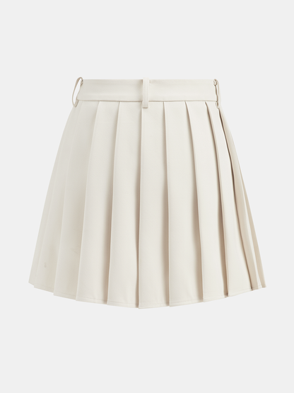 Belted Waistcoat Vest & Pleated Mini Skirt Set