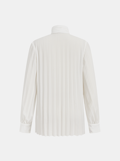 Semi-Sheer Tie-Neck Pleated Blouse