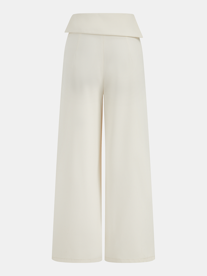Foldover Waistband High-Waisted Wide-Leg Pants