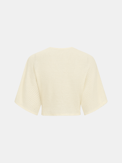 Waffle Knit V-Neck Twist Front Crop Top