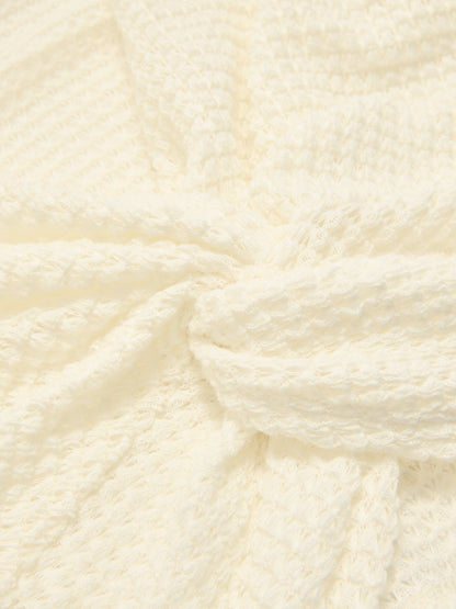 Waffle Knit V-Neck Twist Front Crop Top